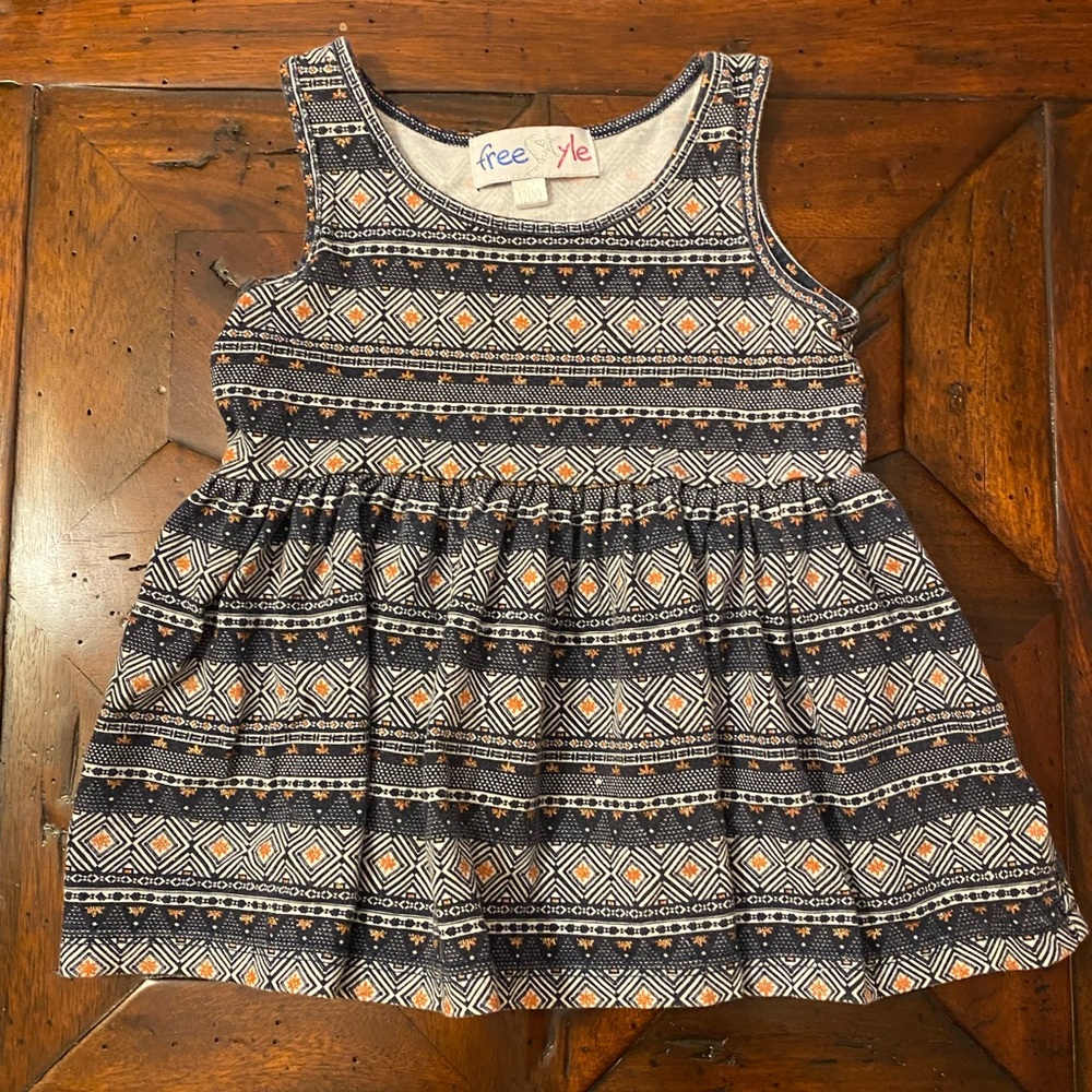 Baby Girl Geometric Pattern, Flowy Tank Top Shirt, Size 12 Months